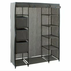 Armoire 1 Penderie + étagères + Boites Gris 5Five -Ledepot Mobilier Magasin armoire 1 penderie etagere grise 3