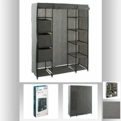 Armoire 1 Penderie + étagères + Boites Gris 5Five -Ledepot Mobilier Magasin armoire 1 penderie etagere grise 4