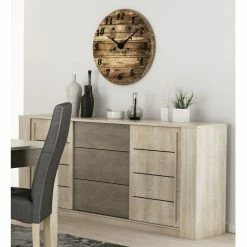 Demeyere Bahut 3 Tiroirs + 2 Portes CANNES Chêne Champagne/béton Clair -Ledepot Mobilier Magasin bahut 3 tiroirs 2 portes cannes chene champagne beton clair 1