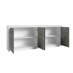 Bahut 4 Portes Blanc Et Gris Béton Gent -Ledepot Mobilier Magasin bahut 4 portes blanc gris beton gent 2
