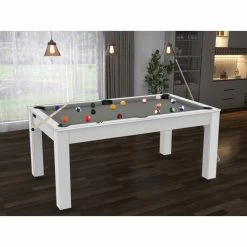 Billard Texas 6 Pieds - Coloris Blanc Laqué / Tapis Gris -Ledepot Mobilier Magasin billard texas 6 pieds coloris blanc laque tapis gris 2