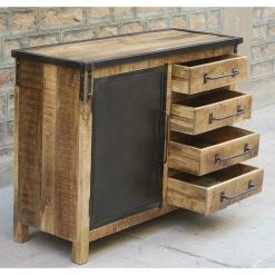 Buffet 1 Porte 4 Tiroirs Bois De Manguier Et Métal -Ledepot Mobilier Magasin buffet 1 porte 4 tiroirs bois de manguier et metal 3