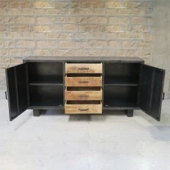 Buffet Métal Et Bois Jodhpur 2 Portes 4 Tiroirs -Ledepot Mobilier Magasin buffet metal et bois jodhpur 2 portes 4 tiroirs 3