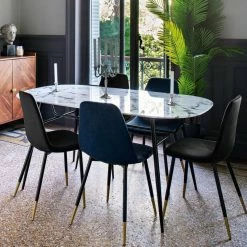 Chaise Velours Bleu Pieds Gold Tyka Atmosphera -Ledepot Mobilier Magasin chaise velours bleu gold tyka atmosphera 2