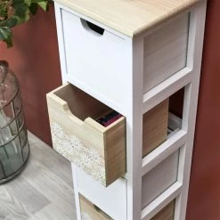 Chiffonnier 4 Tiroirs Chic Naturel Et Blanc -Ledepot Mobilier Magasin chiffonnier 4 tiroirs chic naturel et blanc 1 2