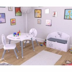 Demeyere Coffre à Jouets Bear Gris Et Blanc -Ledepot Mobilier Magasin coffre a jouets blanc gris nounours 1