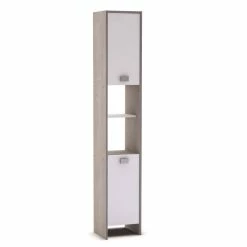 Demeyere Colonne 2 Portes HONOLULU Blanc/chêne Champagne -Ledepot Mobilier Magasin colonne 2 portes honolulu blanc chene champagne 1