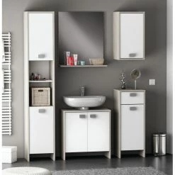 Demeyere Colonne 2 Portes HONOLULU Blanc/chêne Champagne -Ledepot Mobilier Magasin colonne 2 portes honolulu blanc chene champagne 3