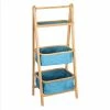 Colonne Pliante 2 Paniers Bleus Et 1 Plateau En Bambou -Ledepot Mobilier Magasin colonne pliante 2 paniers bleus et 1 plateau en bambou