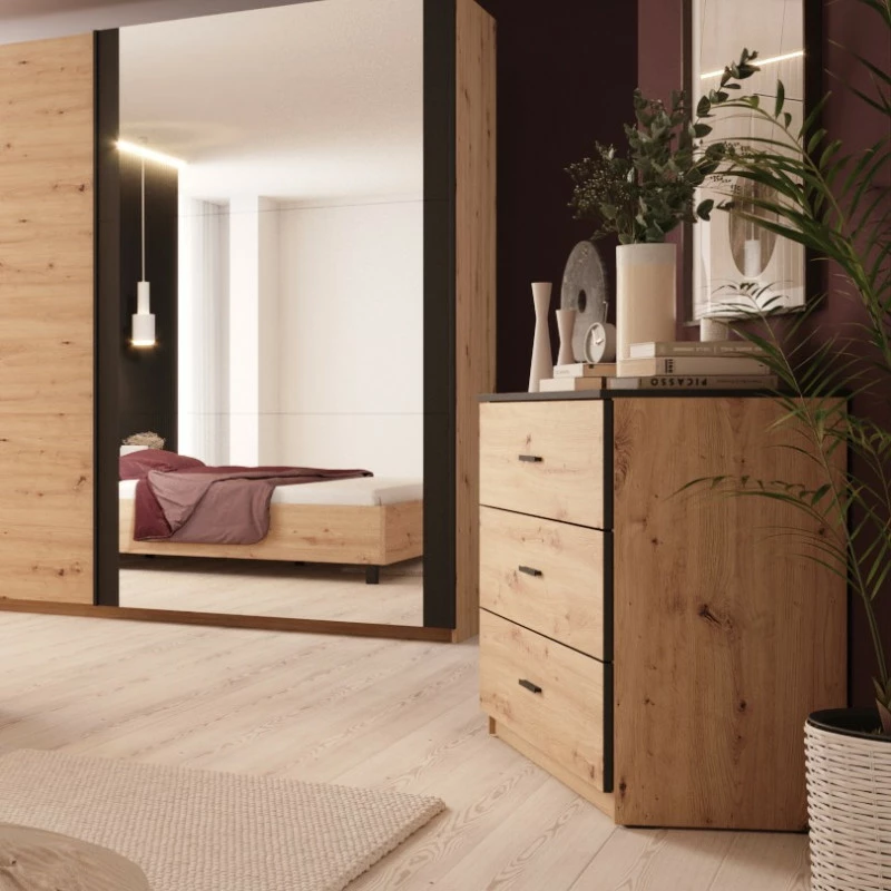 Commode 3 Tiroirs Nantes Noir Et Bois 4 Commode 3 Tiroirs Nantes Noir Et Bois – Image 2