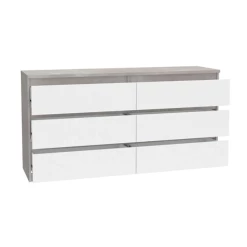 Commode 6 Tiroirs Chelsea Béton Gris Et Blanc -Ledepot Mobilier Magasin commode 6 tiroirs chelsea beton gris et blanc 1