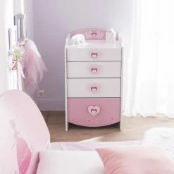 Demeyere Commode Enfant 4 Tiroirs Anastasia Rose Et Blanche -Ledepot Mobilier Magasin commode enfant 4 tiroirs mulan rose et blanche 1