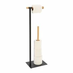 Dérouleur Avec Réserve Métal Noir Et Bambou -Ledepot Mobilier Magasin derouleur avec reserve metal blanc et bambou 1