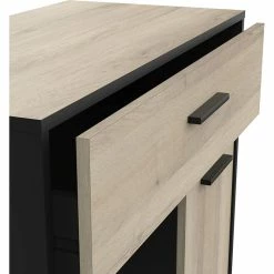 Demeyere Desserte De Cuisine 1 Tiroir 1 Porte Mint Noir Et Bois -Ledepot Mobilier Magasin desserte de cuisine 1 tiroir 1 porte mint noir et bois 3