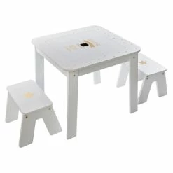 Ensemble Table + 2 Tabourets Enfant Blanc Doré Dream Atmosphera