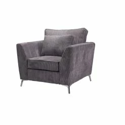 Fauteuil Isla Velours Côtelé Gris -Ledepot Mobilier Magasin fauteuil isla velours gris 1 2