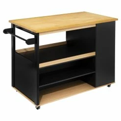 Ilot De Cuisine Noir Et Naturel 5Five -Ledepot Mobilier Magasin ilot de cuisine noir et naturel 5five 2