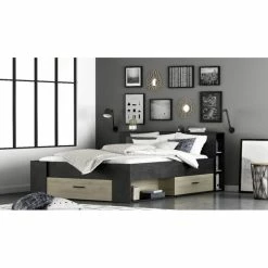 Demeyere Lit 140x190 Cm Pocket Naturel Et Noir -Ledepot Mobilier Magasin lit 140x190 cm pocket naturel et noir 2