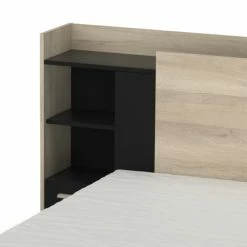 Demeyere Lit 90x190/200 Cm Avec Environnement Life Noir Et Bois -Ledepot Mobilier Magasin lit 90x190200 cm avec environnement life noir et bois 1