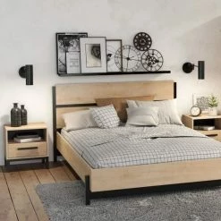 Demeyere Lit Double 160x200 Craft Noir Et Bois -Ledepot Mobilier Magasin lit double 160x200 craft noir et bois 1