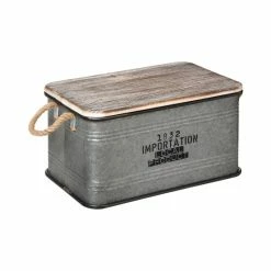 Lot De 3 Malles Métal Gris Plateau Bois Atmosphera -Ledepot Mobilier Magasin lot de 3 malles metal gris plateau bois atmosphera 1 3