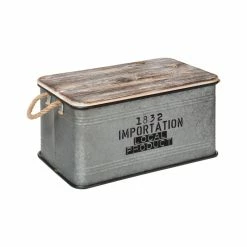 Lot De 3 Malles Métal Gris Plateau Bois Atmosphera -Ledepot Mobilier Magasin lot de 3 malles metal gris plateau bois atmosphera 1 5