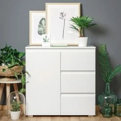 Meuble De Rangement 1 Porte 3 Tiroirs Blanc -Ledepot Mobilier Magasin meuble de rangement 1 porte 3 tiroirs blanc image 1 1