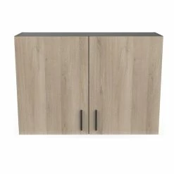 Demeyere Meuble Haut 2 Portes 100 Cm Origan Noir Et Bois -Ledepot Mobilier Magasin meuble haut 2 portes 100 cm origan noir et bois 1