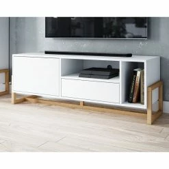 Meuble TV 2 Portes 2 Niches Oslo Blanc -Ledepot Mobilier Magasin meuble tv 2 portes 2 niches oslo blanc 4