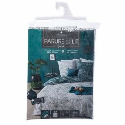 Parure De Lit Jungle Blanc/bleu Canard 240x220 Atmosphera -Ledepot Mobilier Magasin parure de lit jungle blanc bleu canard 240x220 atmosphera 2