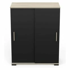 Demeyere Rangement 2 Portes Coulissantes Izzy Noir Et Bois -Ledepot Mobilier Magasin rangement 2 portes coulissantes izzy noir et bois 1