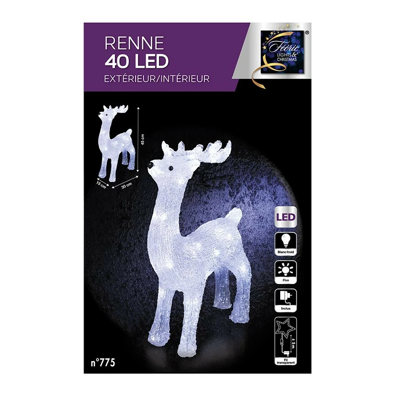 Renne Debout Lumineux 40 LED Blanc 5 Renne Debout Lumineux 40 LED Blanc – Image 3