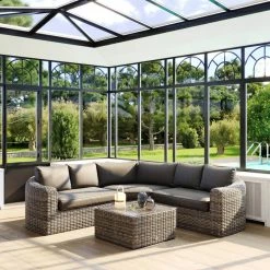 Salon Angle Moorea 5 Places Terre D'ombre Hespéride -Ledepot Mobilier Magasin salon angle moorea 5 places terre d ombre hesperide 1 2