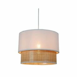 Suspension 2 Abat-jours Cannage Et Tissu Blanc Ostaria -Ledepot Mobilier Magasin suspension 2 abat jours cannage blanc ostaria 2