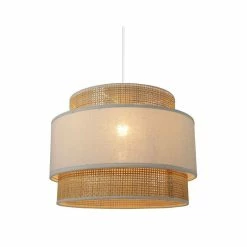 Suspension 3 Abat-jours Cannage Et Tissu Blanc Ostaria -Ledepot Mobilier Magasin suspension 3 abat jours cannage et tissu blanc ostaria 3