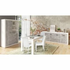 Table à Manger 160cm Blanc Et Gris Béton Gent -Ledepot Mobilier Magasin table a manger 160cm blanc et gris beton gent 2