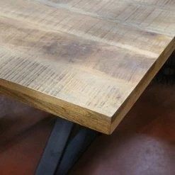 Table Bois Massif Et Pieds Métal Noir N°34 -Ledepot Mobilier Magasin table bois massif et pieds metal noir n34 1