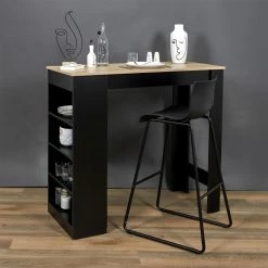 Table De Bar Avec étagères Et Plateau Bois -Ledepot Mobilier Magasin table de bar avec etagere plateau bois 2