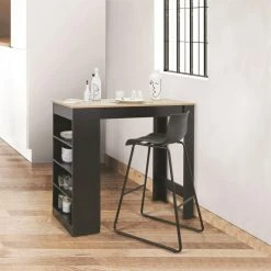 Table De Bar Avec étagères Et Plateau Bois -Ledepot Mobilier Magasin table de bar avec etagere plateau bois 3