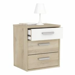 Demeyere Table De Chevet 3 Tiroirs Naturel Et Blanc Santorini -Ledepot Mobilier Magasin table de chevet 3 tiroirs naturel et blanc santorini 1