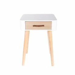 Table De Chevet Pieds Bois 1 Tiroir Blanc -Ledepot Mobilier Magasin table de chevet pieds bois 1 tiroir blanc 3