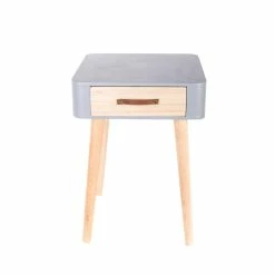 Table De Chevet Pieds Bois 1 Tiroir Gris -Ledepot Mobilier Magasin table de chevet pieds bois tiroir gris 4