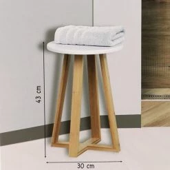 Tabouret Avec Pieds En Bambou & Plateau Blanc -Ledepot Mobilier Magasin tabouret avec pieds en bambou plateau blanc 1 2