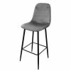 Tabouret De Bar En Velours Gris Pieds Métal Inoui