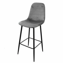 Tabouret De Bar En Velours Gris Pieds Métal Inoui