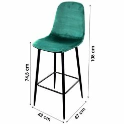 Tabouret De Bar En Velours Vert Pieds Métal Inoui -Ledepot Mobilier Magasin tabouret de bar en velours vert pieds metal inou 1
