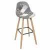 Tabouret De Bar Patchwork Gris Pieds Bois -Ledepot Mobilier Magasin tabouret de bar patchwork gris pieds bois