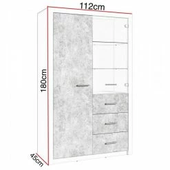 Vitrine 2 Portes Blanc Et Gris Béton Gent -Ledepot Mobilier Magasin vitrine 2 portes blanc et gris beton gent 3