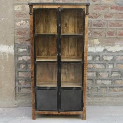 Vitrine 2 Portes Bois De Manguier Et Métal -Ledepot Mobilier Magasin vitrine 2 portes bois de manguier et metal 1 2