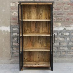 Vitrine 2 Portes Bois De Manguier Et Métal -Ledepot Mobilier Magasin vitrine 2 portes bois de manguier et metal 1 3